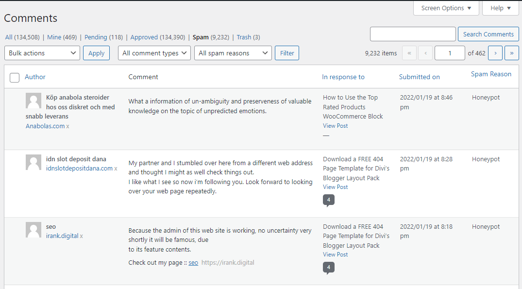 Commentaires spammeurs nuisibles au SEO